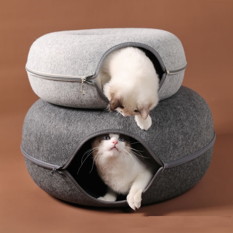 [Elosung]Relax Round Lovely Warm Winter Pet Products Cat Houses Grey Felt Pet Cave Bed Felt Round Pet Bed Dog Cat Bed House