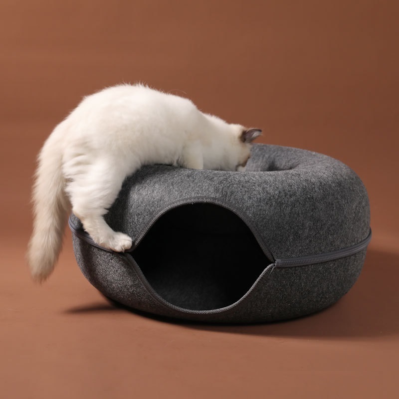 [Elosung]Relax Round Lovely Warm Winter Pet Products Cat Houses Grey Felt Pet Cave Bed Felt Round Pet Bed Dog Cat Bed House