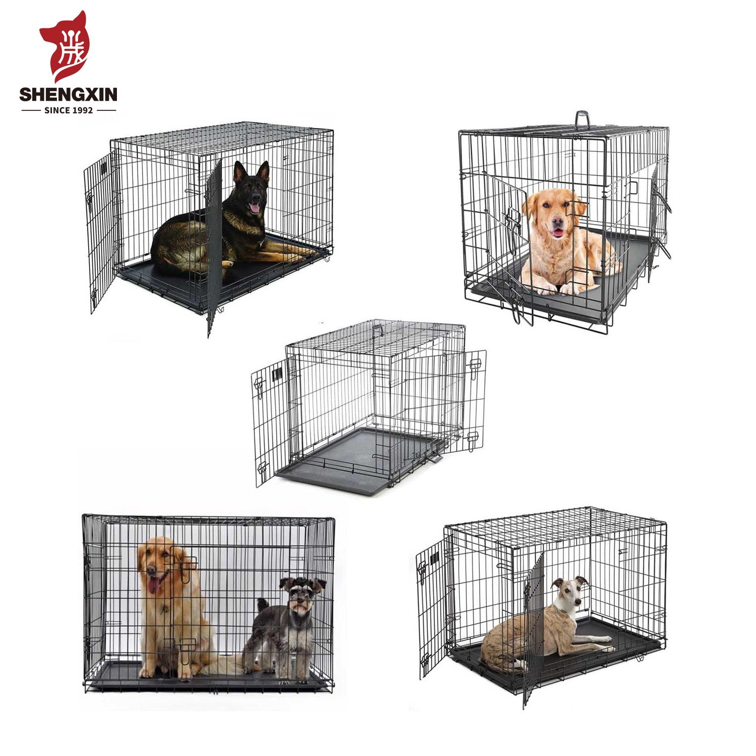 Wholesale Custom Double Doors 48 Inch Metal Large Pets Crates Dog Cages