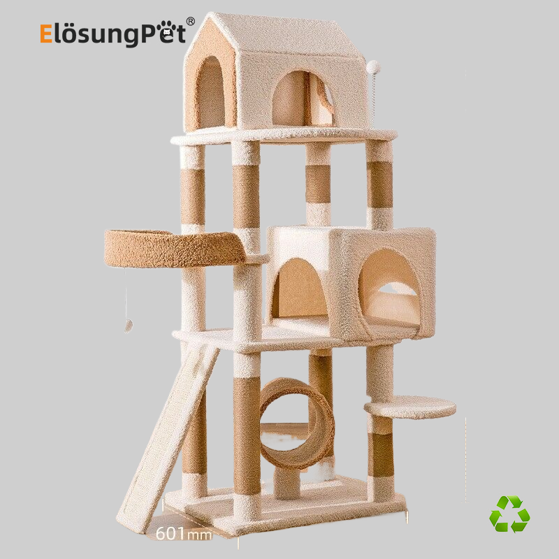 [Elosung]Flower Cat Scratching Post Climbing Frame Tree House Modern Luxury Tower Scratching Post Cat Trees & Scratcher Wood Cat