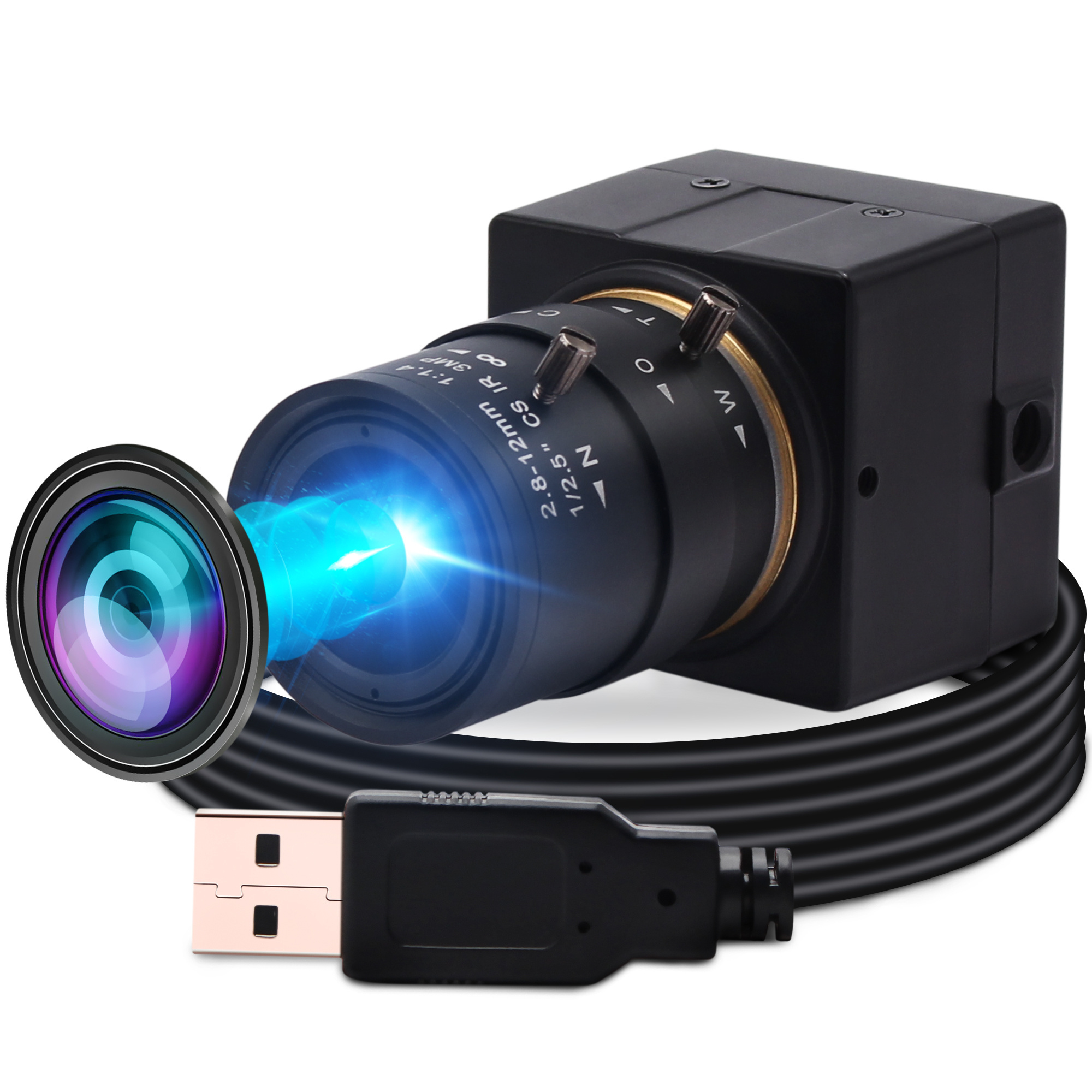 ELP Global Shutter 2.8-12mm CS Lens USB Camera AR0144 720P 1 Megapixel Varifocus Zoom Webcam for Clear Monitoring