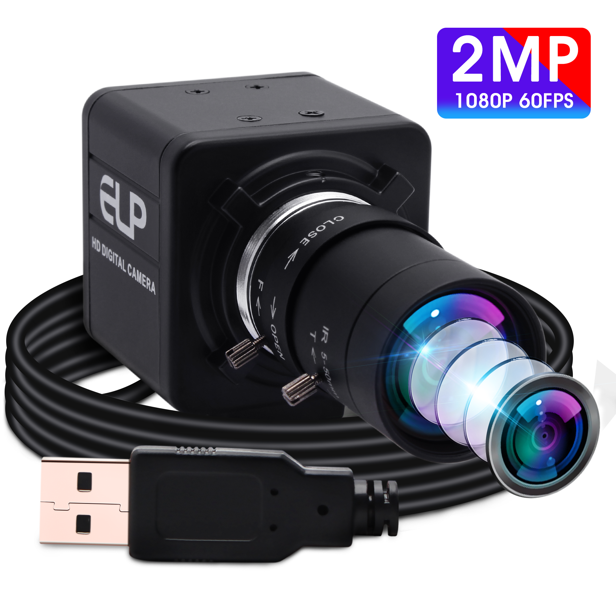 ELP High Speed Camera 260fps 120fps 60fps 1080p 720p Manual Zoom Webcam OV4689 UVC Plug Play PC USB Camera for Golf  Swing