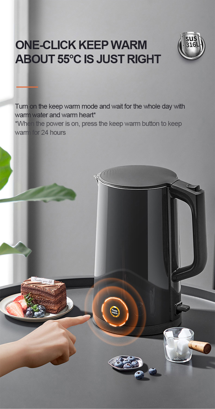 Quick Boiling Boil-dry Protection Long-lasting Keep Warm 1.7L 316 Stainless Steel Liner Portable Electric Kettle