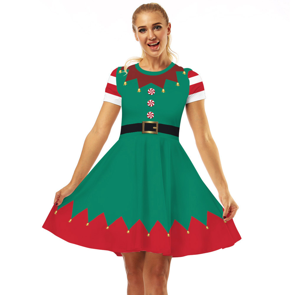 Custom Short Sleeve Beautiful Red Girl Christmas Xmas Dress For Ladies