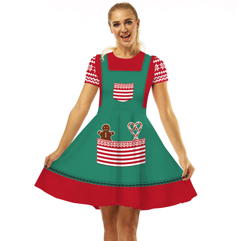 Custom Short Sleeve Beautiful Red Girl Christmas Xmas Dress For Ladies