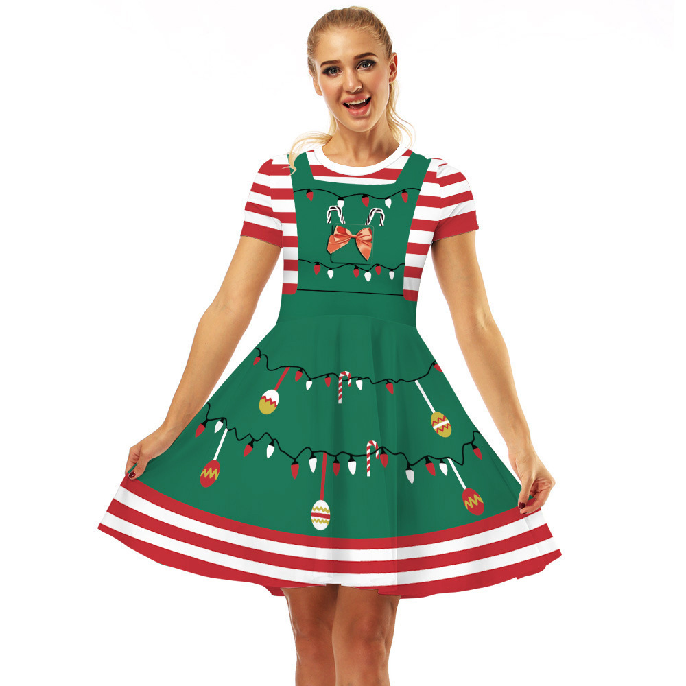 Custom Short Sleeve Beautiful Red Girl Christmas Xmas Dress For Ladies