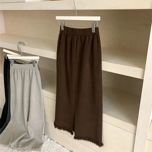 Autumn and winter new fashion casual loose sweet solid color high waist mid-length umbrella skirt women's knitted wool skirt