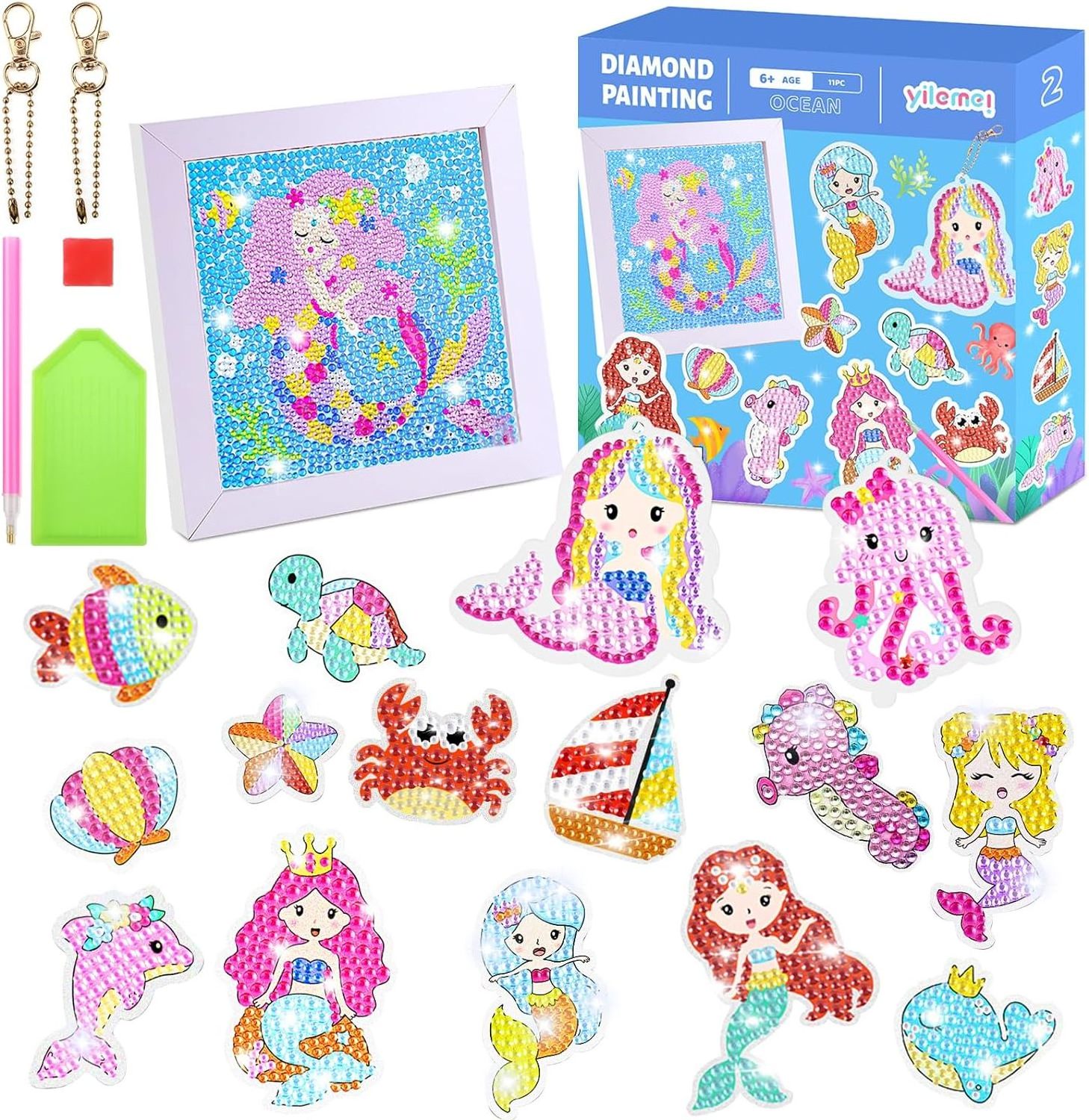 High quality custom new designs unicorn sea animal glue diamond painting kit for kids