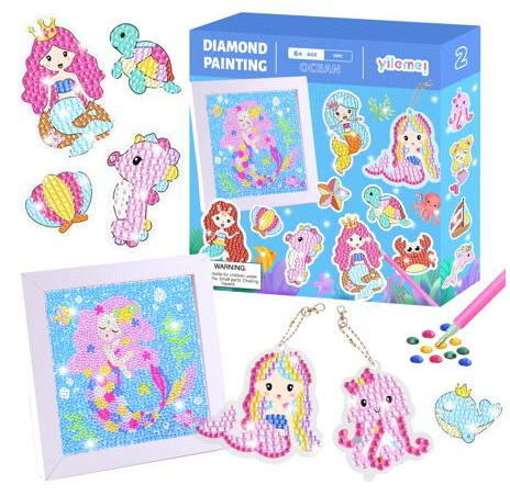 High quality custom new designs unicorn sea animal glue diamond painting kit for kids