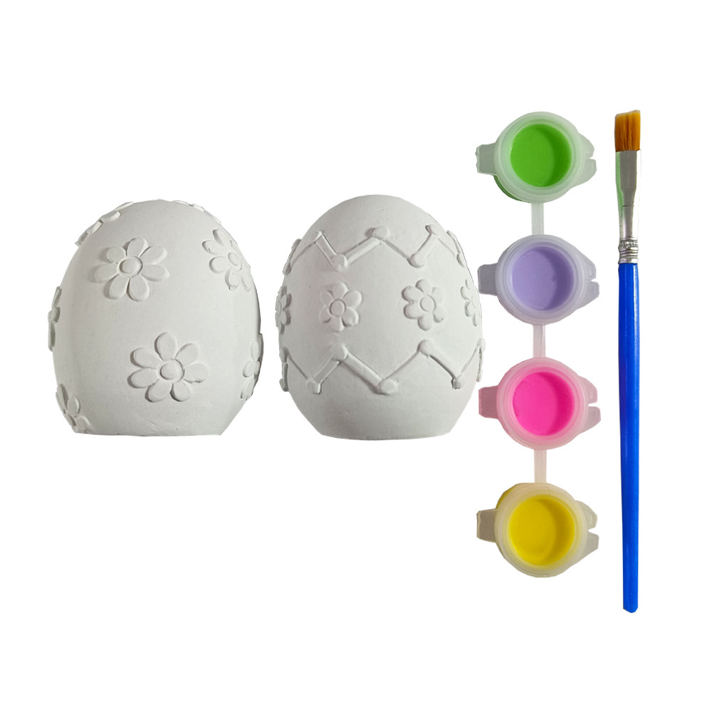 Elsas wholesale easter decor ceramic eggs ornaments DIY painting kit toy art graffiti plaster figure for kids