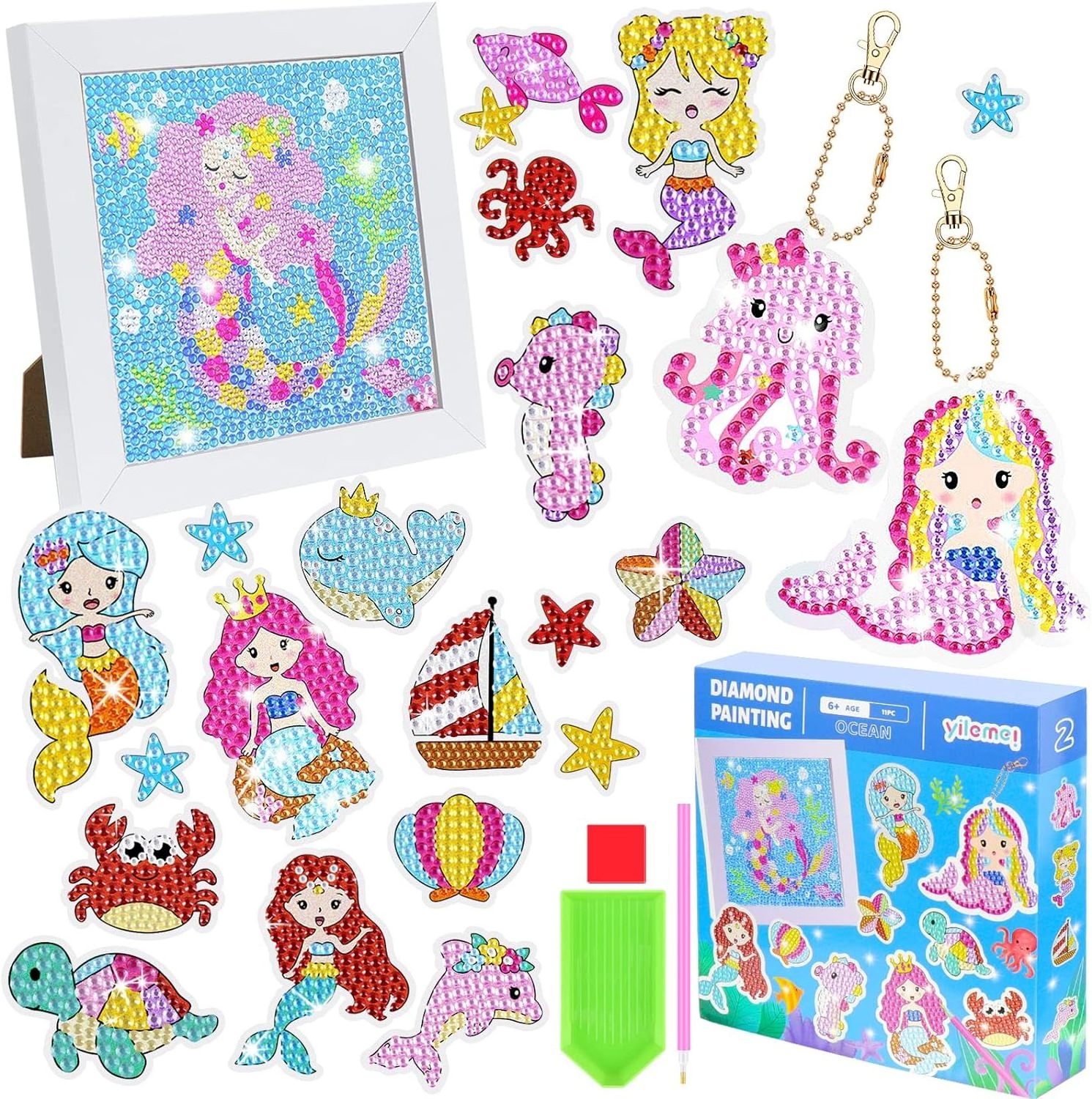 High quality custom new designs unicorn sea animal glue diamond painting kit for kids