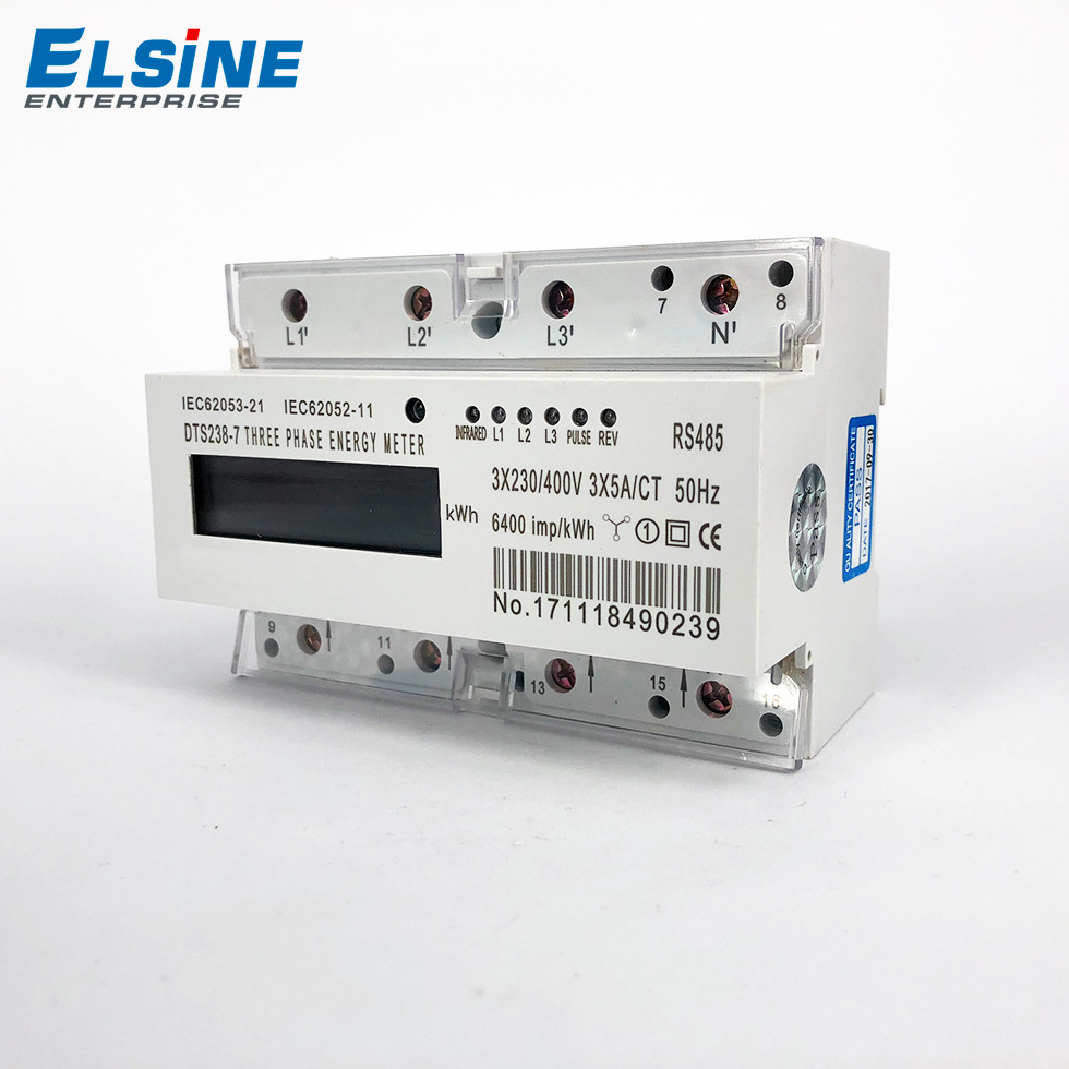 ELSINE 3X220/380V 6400 imp LCD Three Phase Four Wire Prepaid Energy Meter Din-Rail Type RS485 Kwh Meter