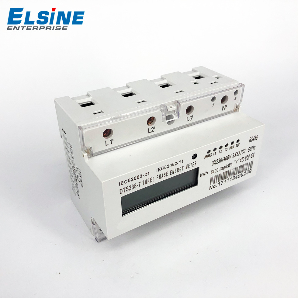 ELSINE 3X220/380V 6400 imp LCD Three Phase Four Wire Prepaid Energy Meter Din-Rail Type RS485 Kwh Meter