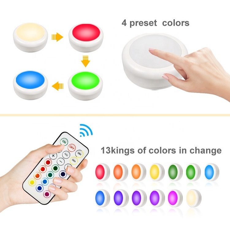 LED RGB Color Cabinet Wireless lights Battery Operated Puck Light with Remote Control