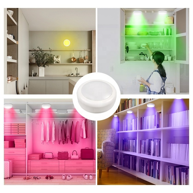 LED RGB Color Cabinet Wireless lights Battery Operated Puck Light with Remote Control