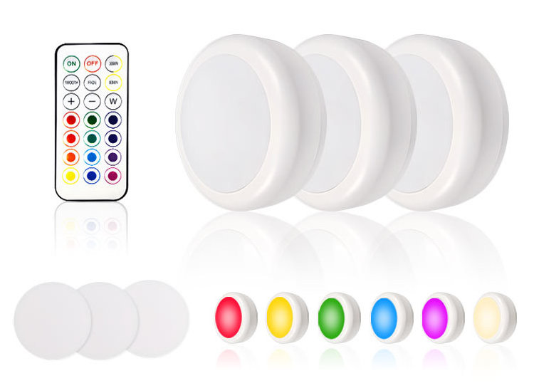 LED RGB Color Cabinet Wireless lights Battery Operated Puck Light with Remote Control