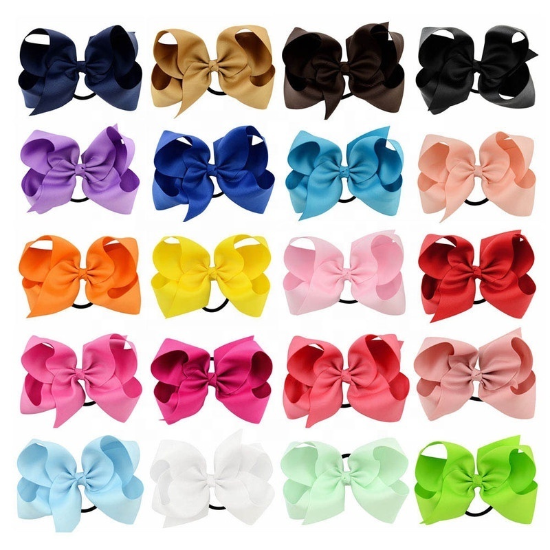 ready to ship Baby girl ponytail holder boutique elastic tie for teens young women grosgrain ribbon hair bow