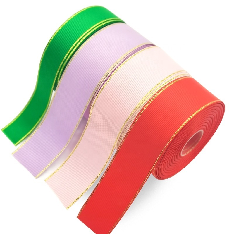 E-Magic Fashion christmas ribbon roll  Christmas ribbon wire edge gold Gold edged grosgrain ribbon