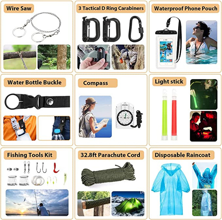 Survival Kit Set Travel Camping Backpack Emergency First Aid With Medical Supplies And First Aid Tactical Kits