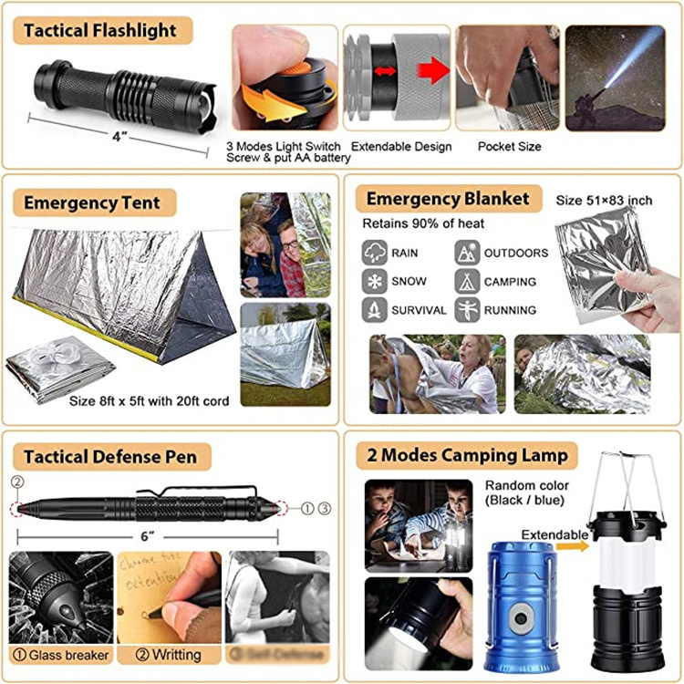 Survival Kit Set Travel Camping Backpack Emergency First Aid With Medical Supplies And First Aid Tactical Kits