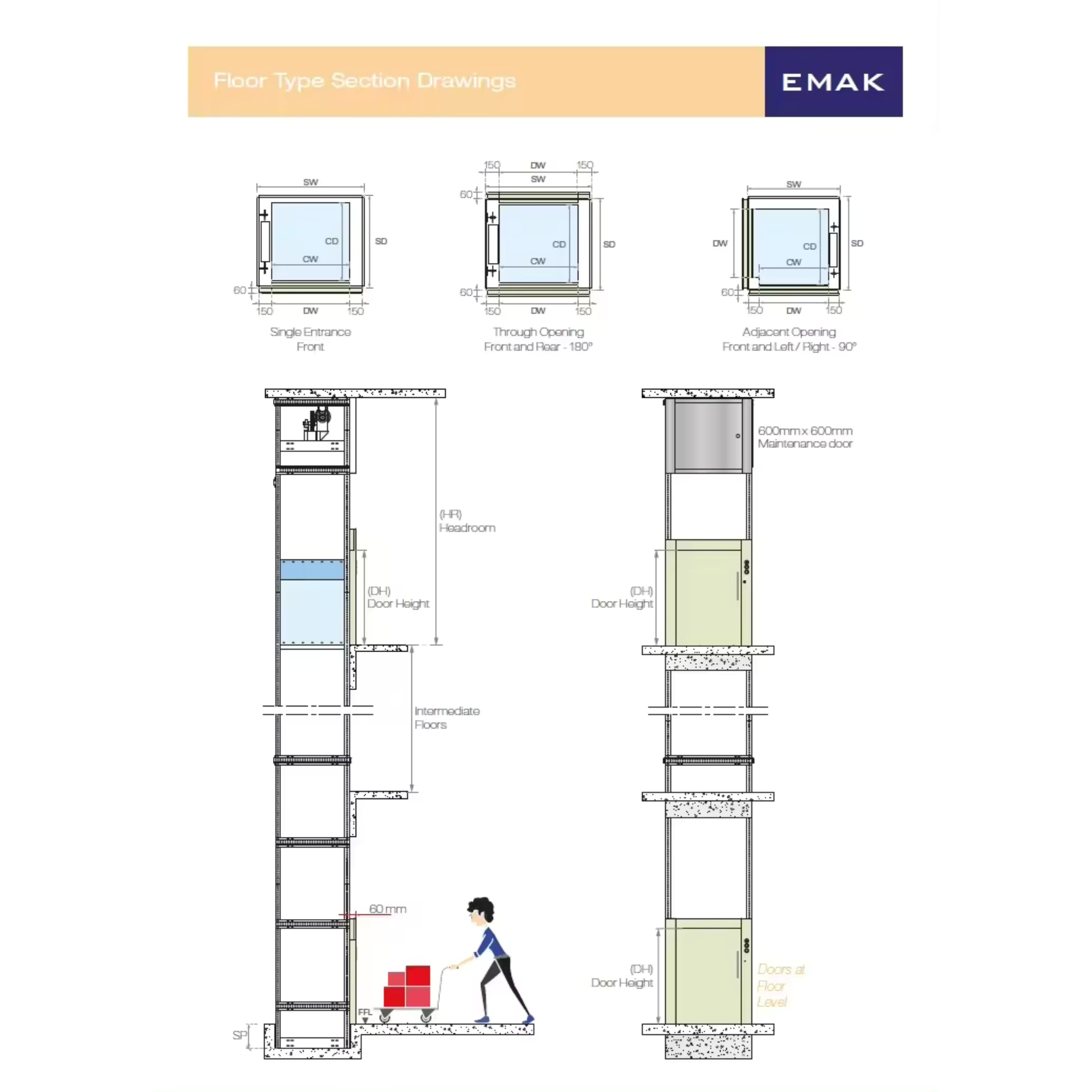 Food Elevator Custom Size Multi-storey Food Transport Elevator Dumbwaiter Hotel and Restaurant Elevators