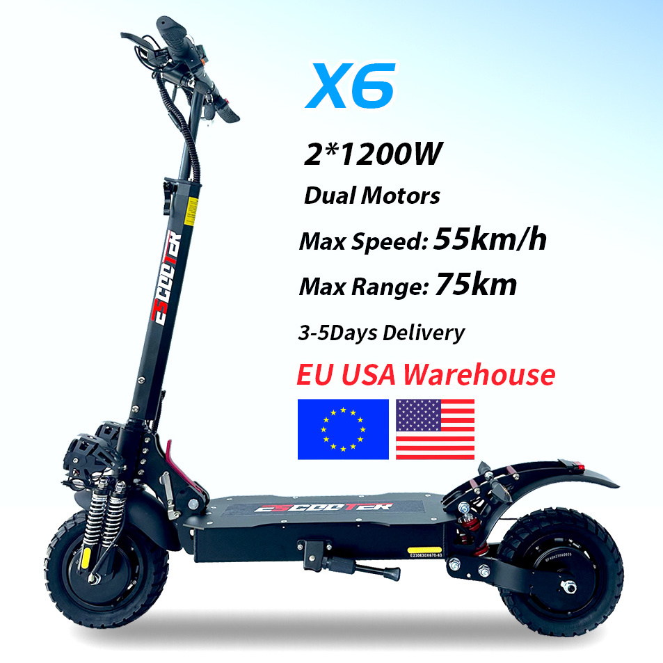 2023 New Off-Road BIG two wheel X6 fast Electric Scooter With Suspension Dual Motors 2400W 10 Inch E scooter