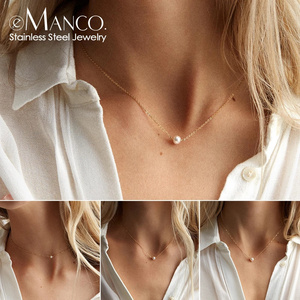 e-Manco Chain  Choker Necklace Gold  Woman Minimalist Jewelry Classic Pearl Choker Necklace 316L Stainless Steel