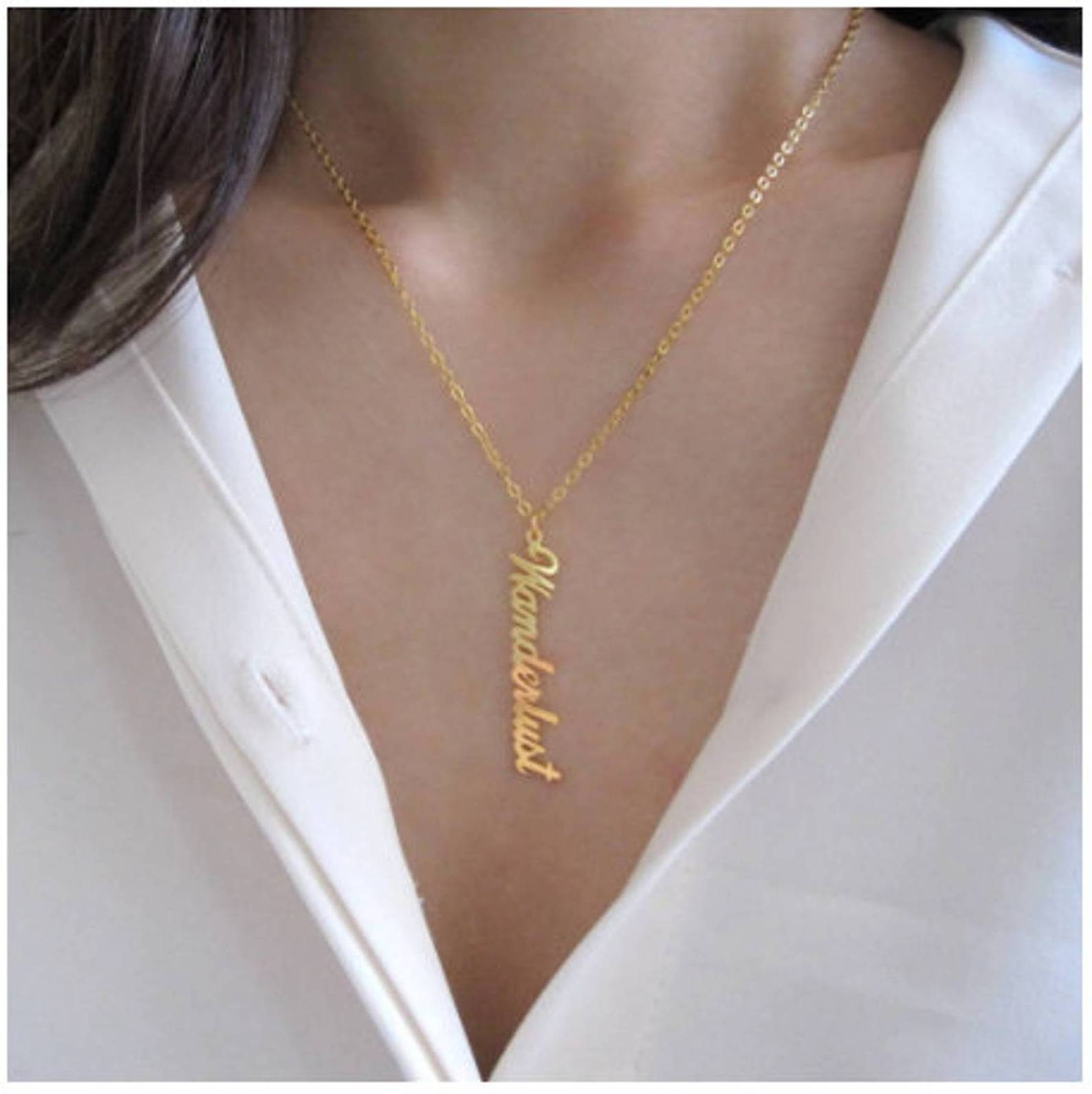 Dropshipping  Personalized Custom PVD Gold Jewelry Plated Stainless Steel  Vertical Name Necklace Birthday Gift