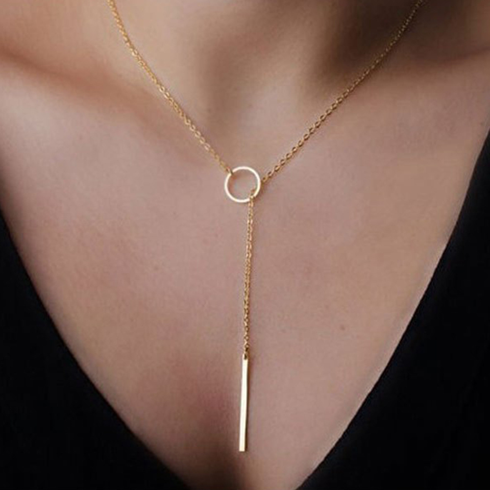 INS Most Popular designer Trendy 316 Stainless Steel Jewelry  Circle Lariat Bar Pendant Necklace Women