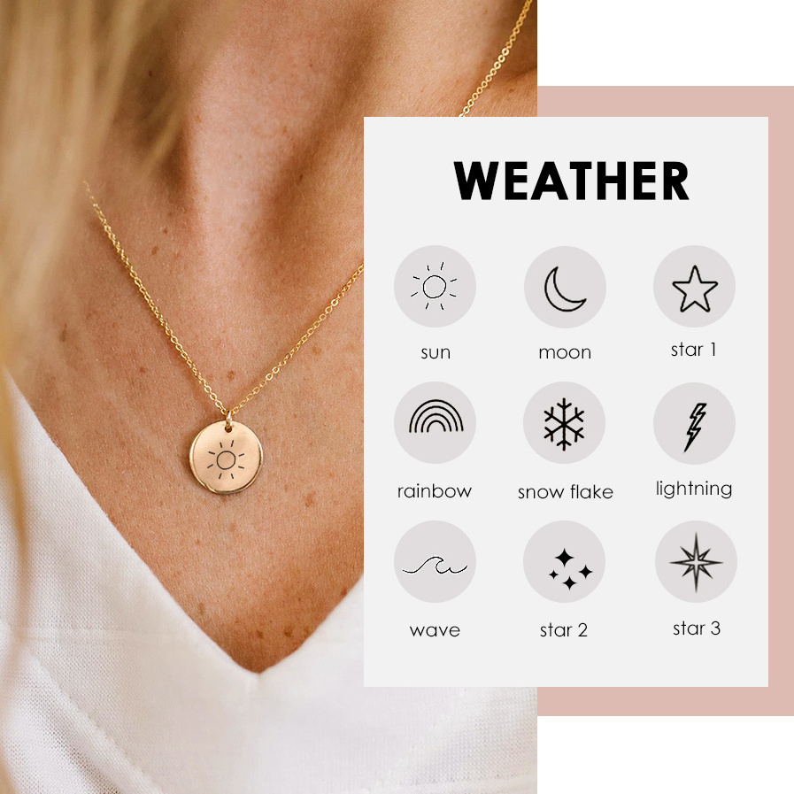 Stainless steel Engraving Moon Snowflake Rainbow Gold Pendant Necklaces For Women Accessories Necklaces  Rose Gold Sister Gifts