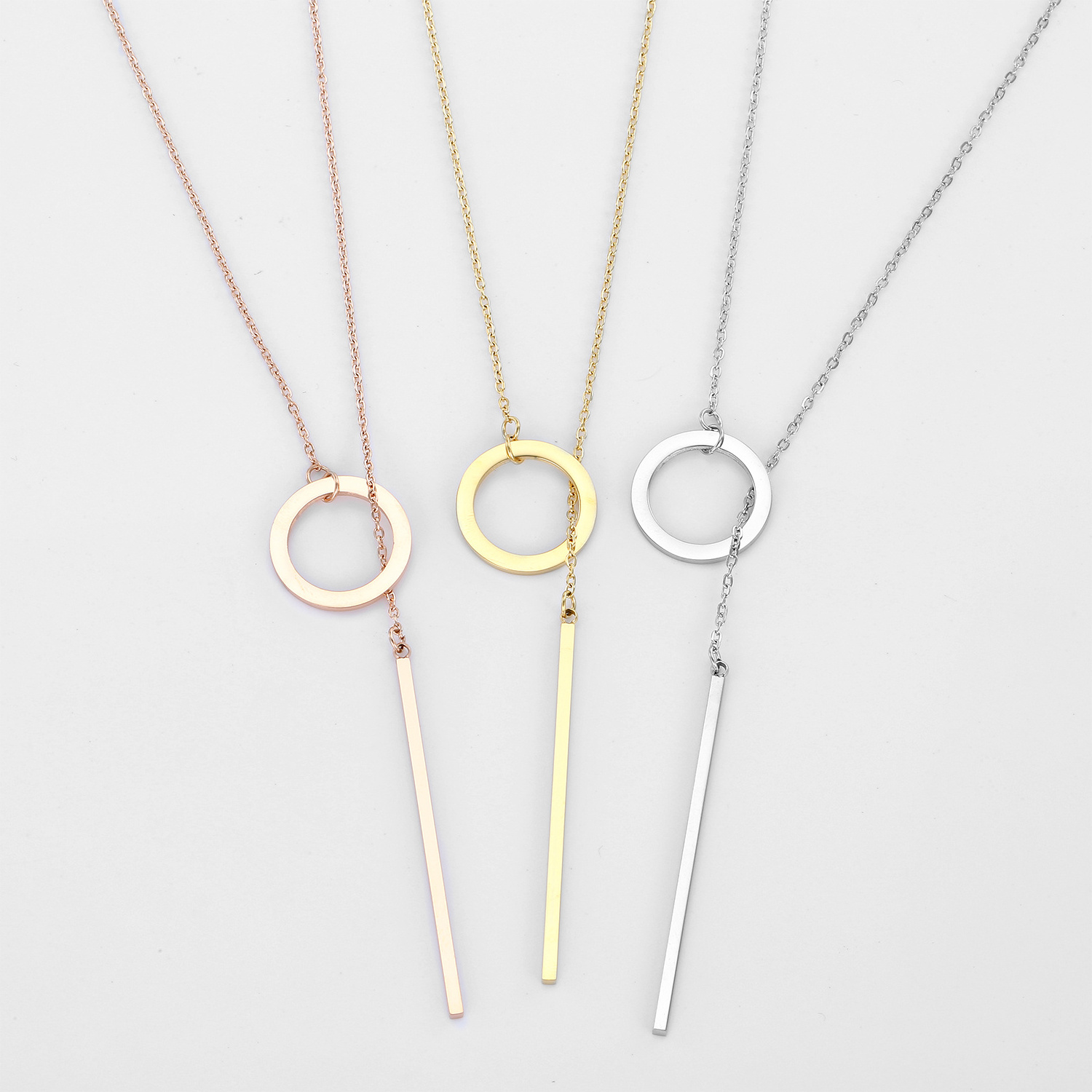 INS Most Popular designer Trendy 316 Stainless Steel Jewelry  Circle Lariat Bar Pendant Necklace Women