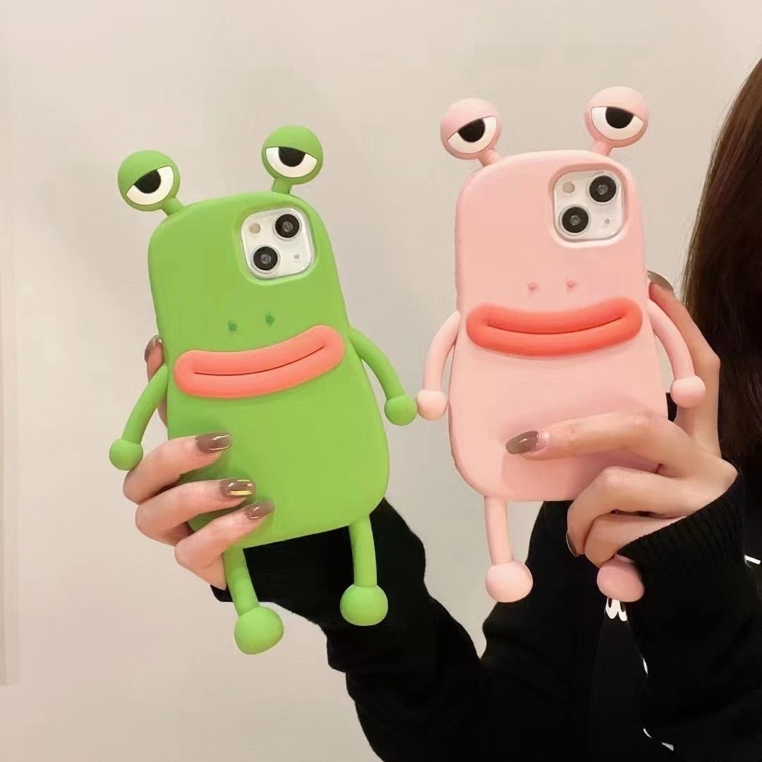 3D Star's Same Funny Frog Silicone Anti-fall Mobile Phone Case for IPhone 15 11 12 13 14 Plus Pro Max