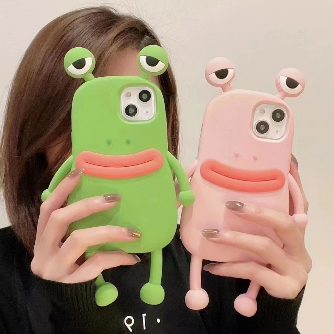 3D Star's Same Funny Frog Silicone Anti-fall Mobile Phone Case for IPhone 15 11 12 13 14 Plus Pro Max