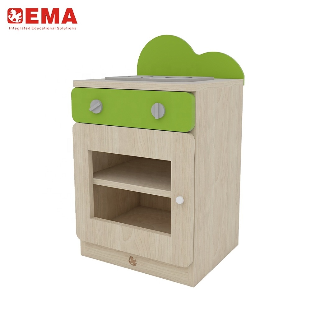 Wooden Children's Stove Toys Role-Playing Kitchen Games for Kids Realistic Kids' Cabinets