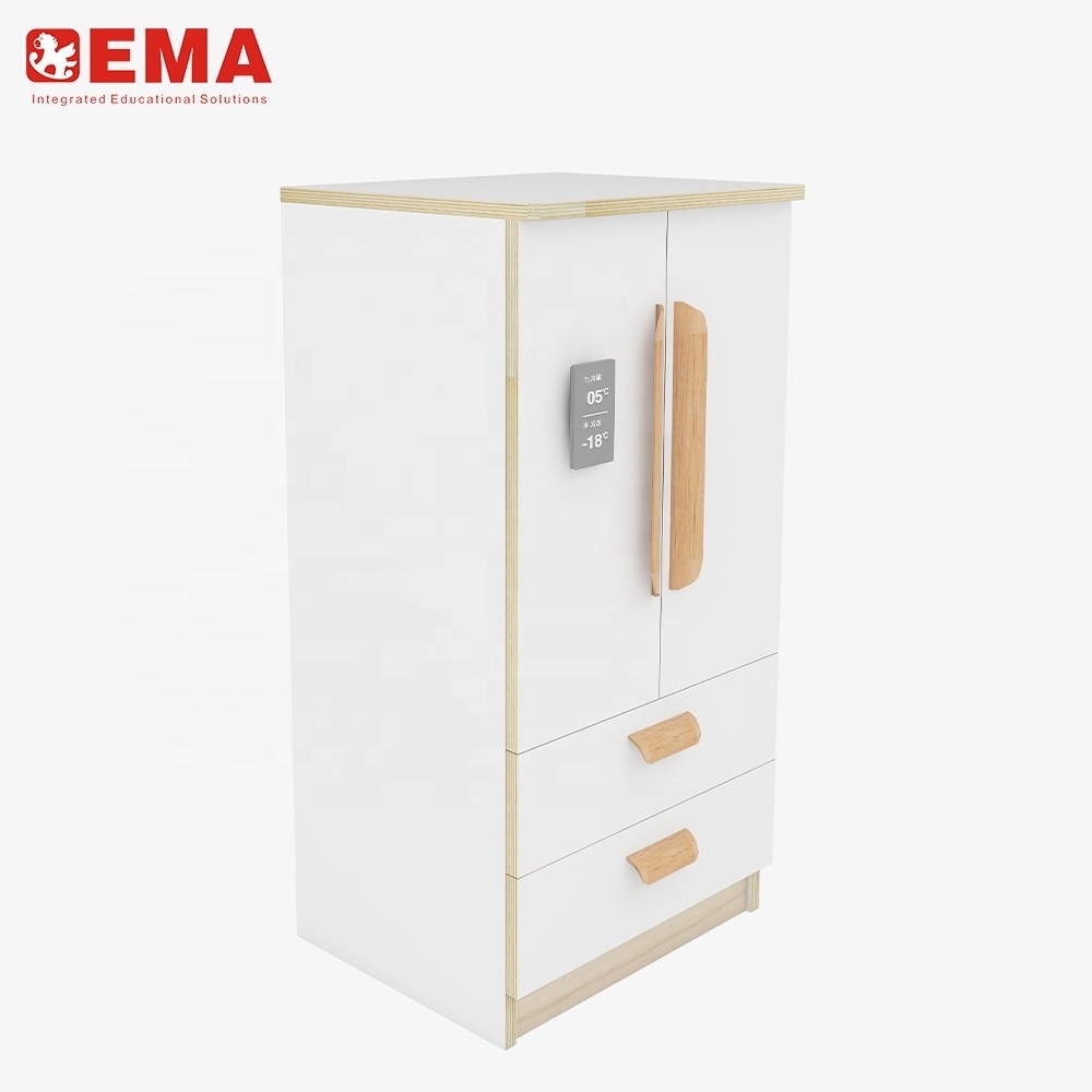 Four-door Refrigerator for Role Play Kindergarten Wooden Popular School Kitchen Toys Modern Cabinets