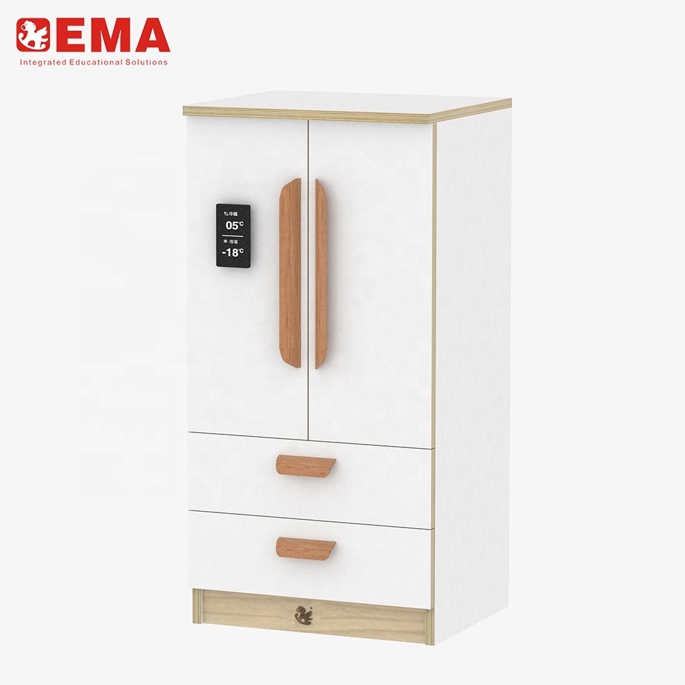 Four-door Refrigerator for Role Play Kindergarten Wooden Popular School Kitchen Toys Modern Cabinets