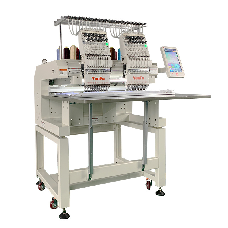 YunFu small computerized  2 heads 12 15 needles hat mini embroidery machine 2 head with factory price