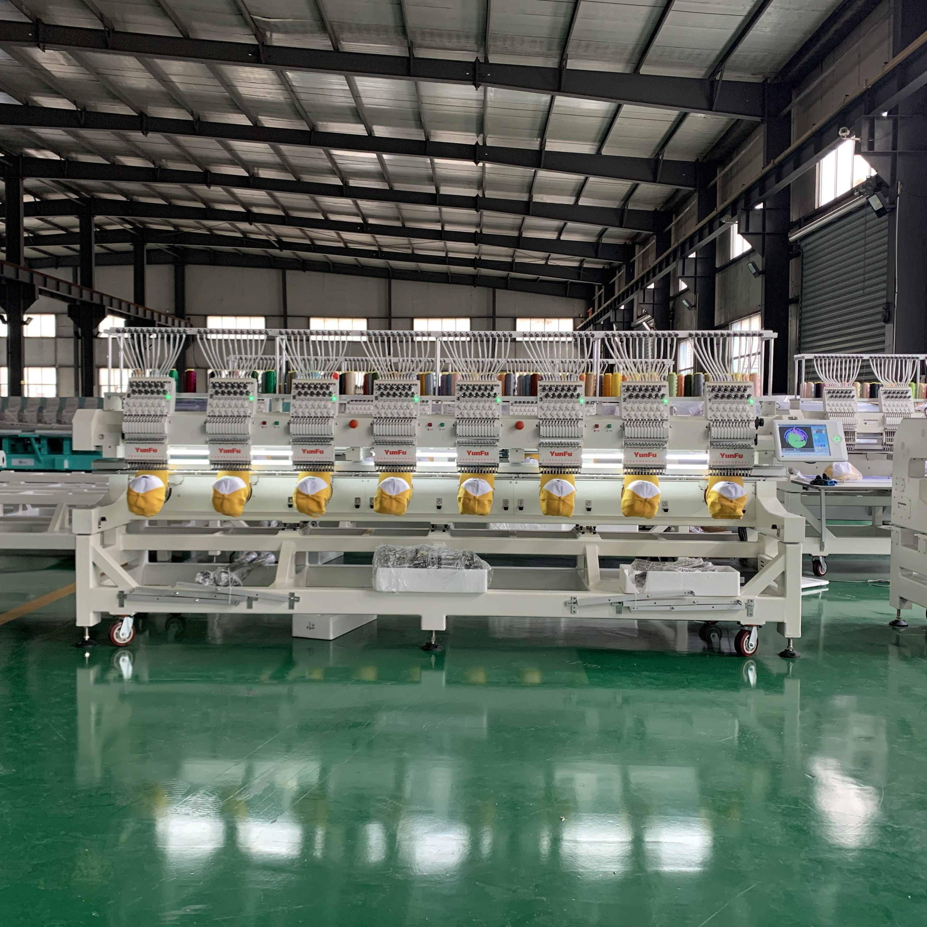 Yunfu high quality 8 Heads 12 needles computerized Embroidery Machine for cap, Tshirt, finished garment, flat embroidery