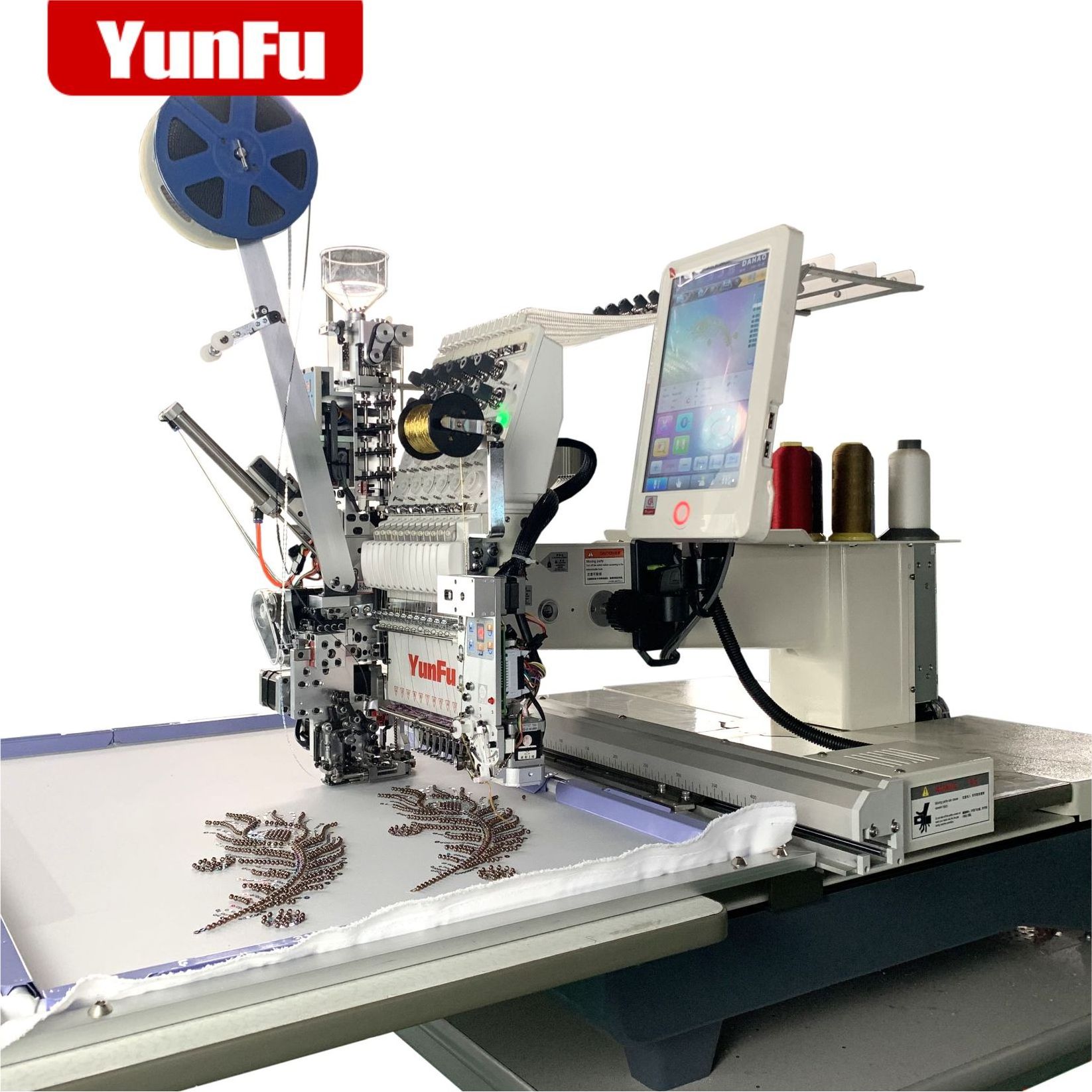 Industrial apparel machine flat embroidery sequin beading cording boring devices 1200RPM single head embroidery machine