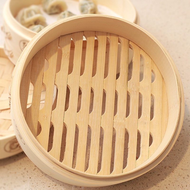 10 inch Bamboo Steamer Basket With Cotton Liners and 304 Stainless Steel Steamer Ring Set