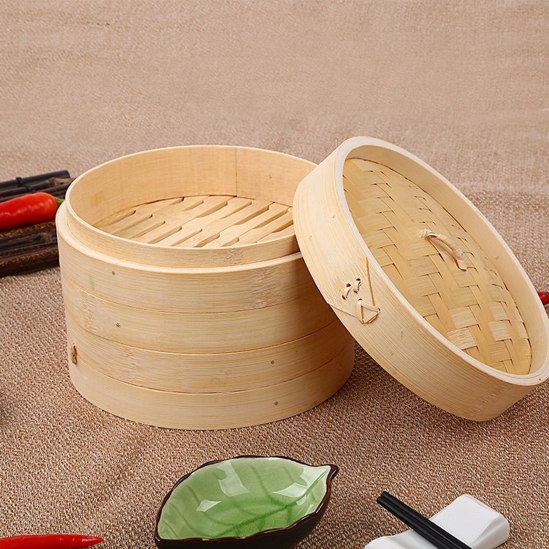 10 inch Bamboo Steamer Basket With Cotton Liners and 304 Stainless Steel Steamer Ring Set