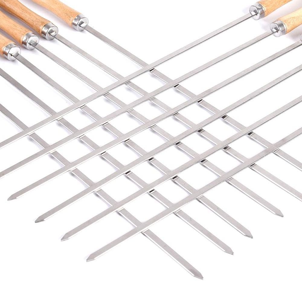 Stainless Steel BBQ Skewers Set Flat Barbecue Skewers Reusable BBQ Sticks Metal Grilling Skewers