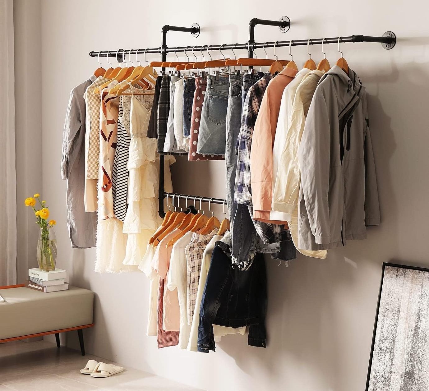 indoor shop wall pipe clothes and shoes drying rack hanger drying