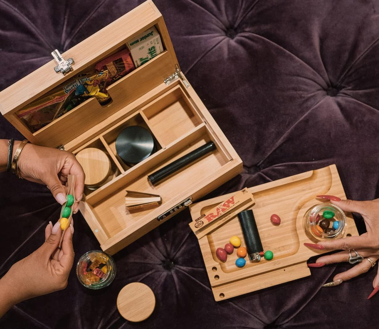 natural bamboo wood hash herb locking stash box with rolling tray luxury