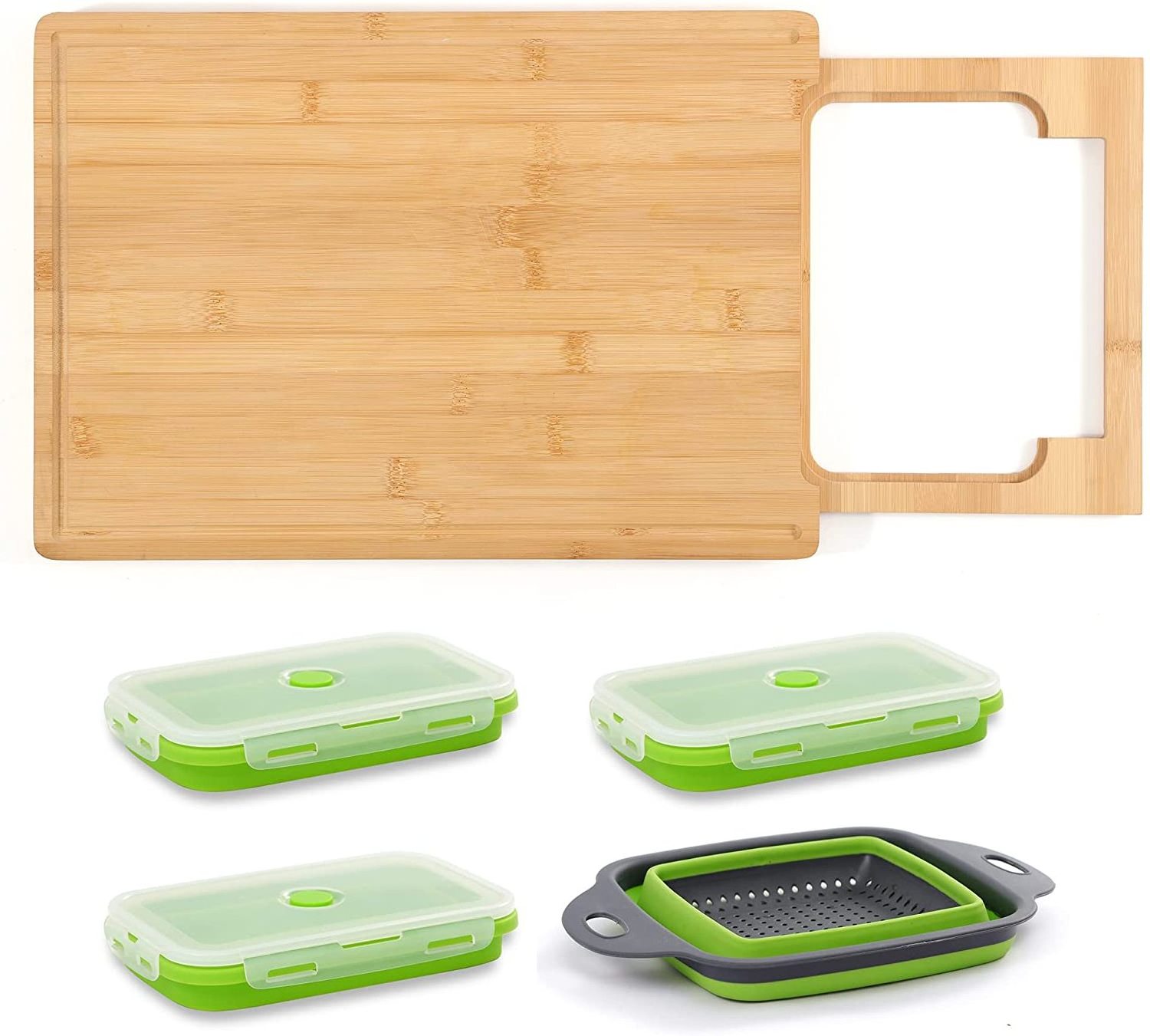 Expandable Bamboo Cutting Board With Containers,Over The Sink Cutting Board For Kitchen,Meal Prep deck For Food