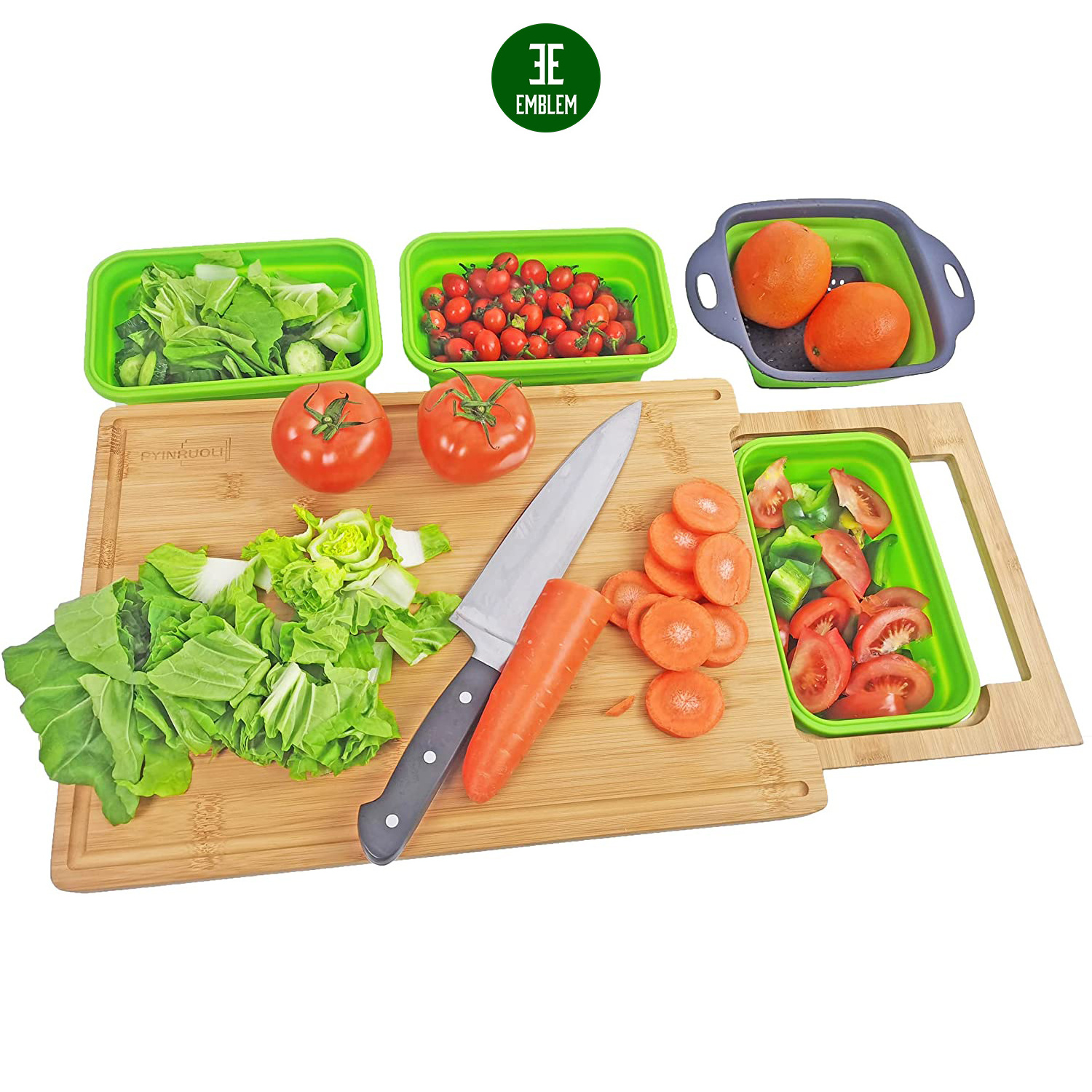 Expandable Bamboo Cutting Board With Containers,Over The Sink Cutting Board For Kitchen,Meal Prep deck For Food