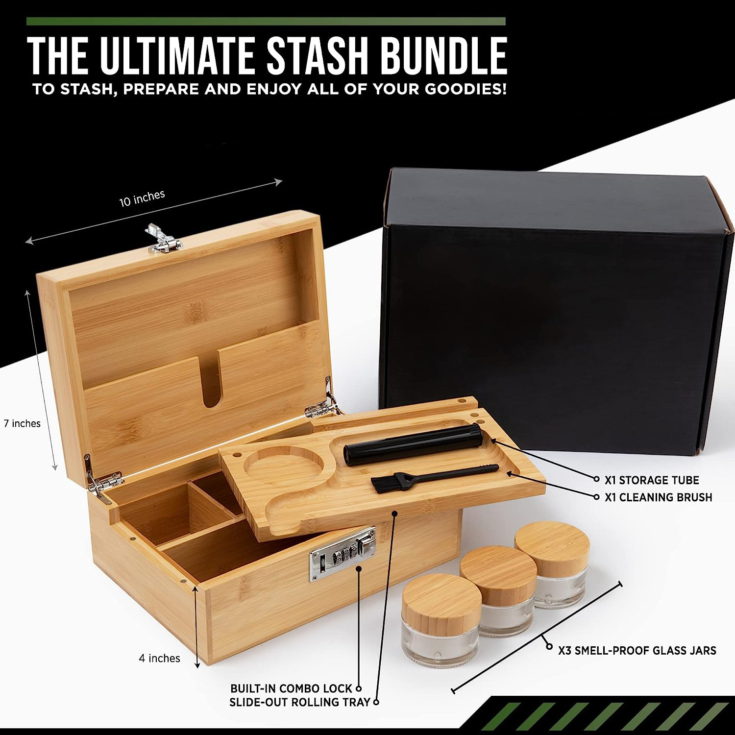 natural bamboo wood hash herb locking stash box with rolling tray luxury