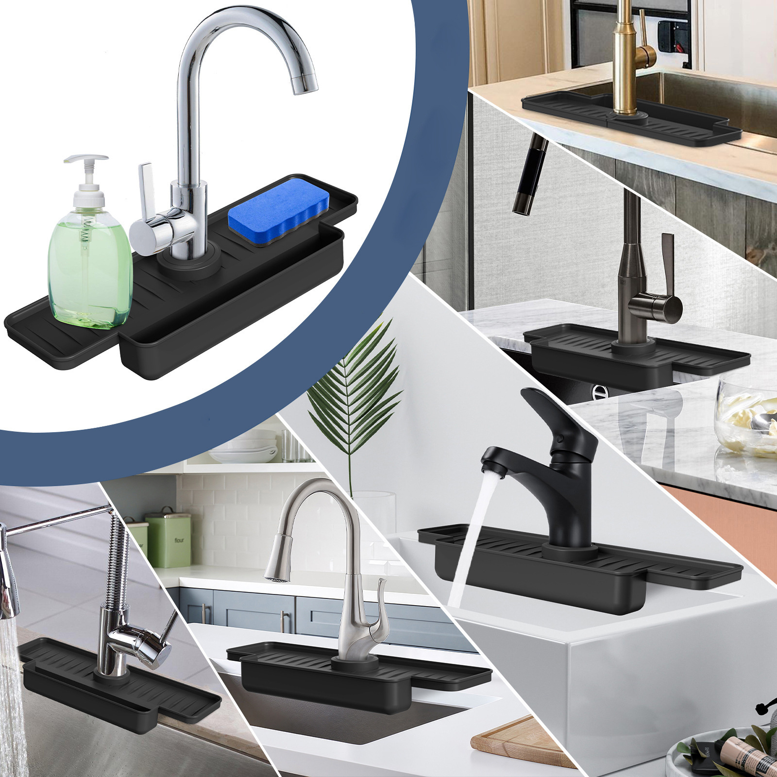 Kitchen Sink Deflector Water Splash Guard Faucet Drain Absorbent Silicone Draining Mat With Drainage Basket