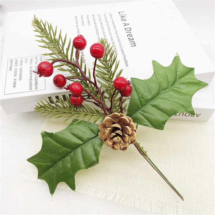 Fashion style popular cheap Christmas artificial pine branches stems pine cones red berry decorations for family party