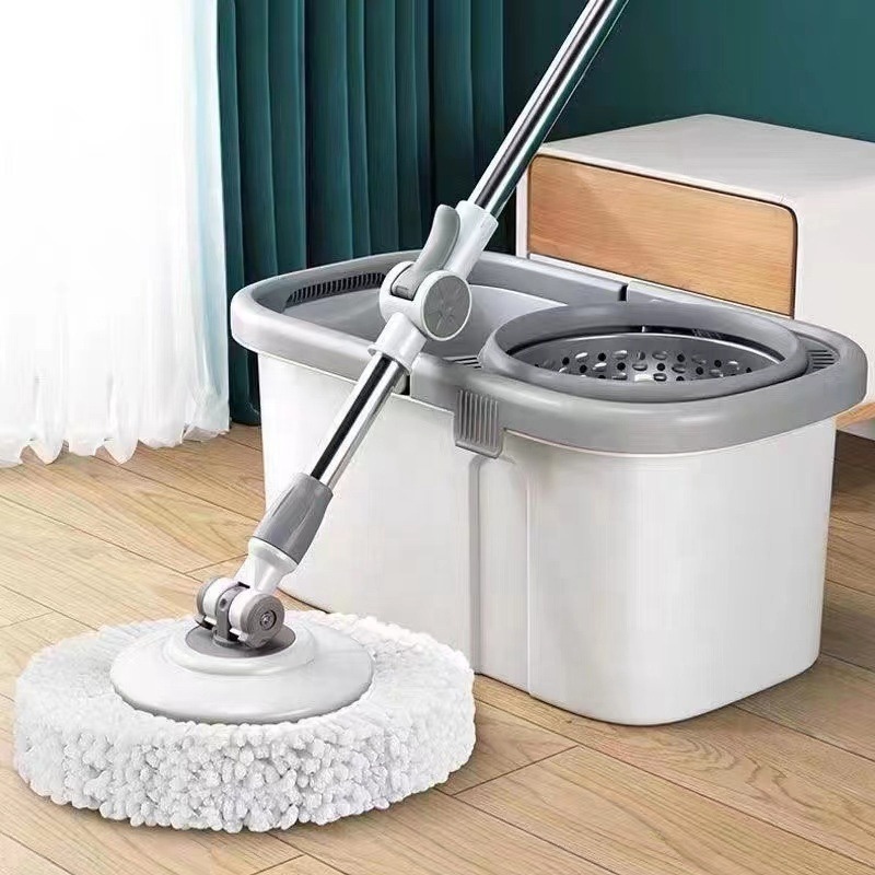 Household Hand Free Cleaning Tool 360 Degree Rotation Microfiber Material Round Mop And Bucket